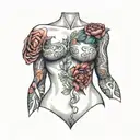muscular female torso tattoo design idea