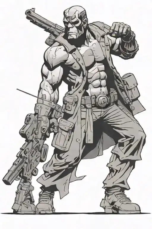 hellboy Full-length and with a gun tattoo design idea