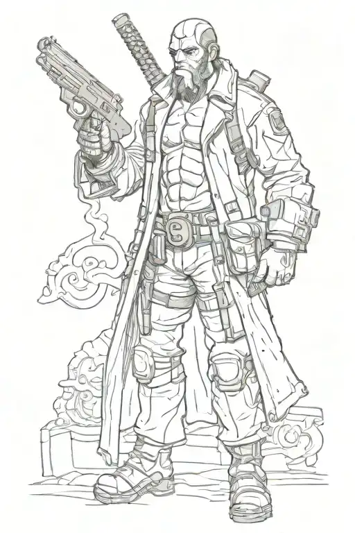 hellboy Full-length and with a gun tattoo design idea