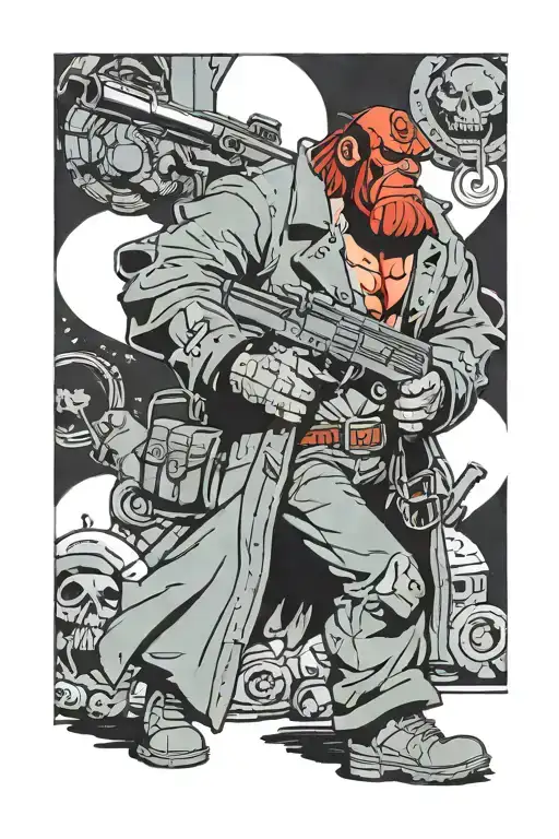 hellboy Full-length and with a gun tattoo design idea