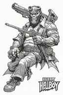 hellboy Full-length and with a gun tattoo design idea