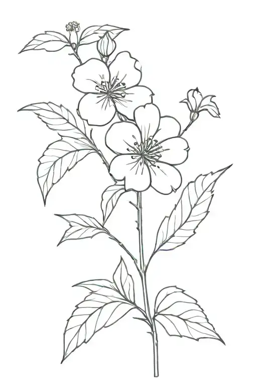 single flower from a Cranbery plant with a skinny stem with a couple of leaves  tattoo design idea
