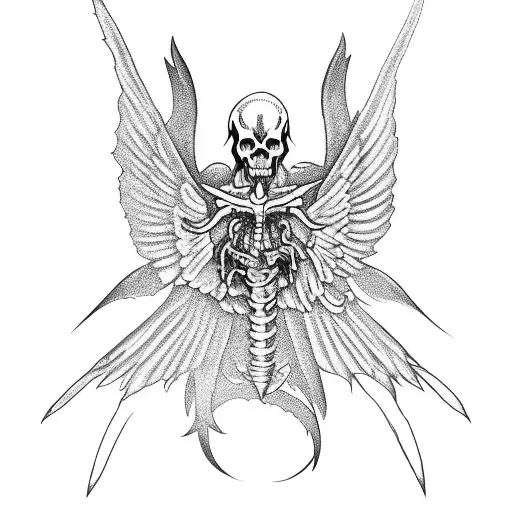 Reaper with an angel wing and a devil wing, holding a scyther tattoo design idea