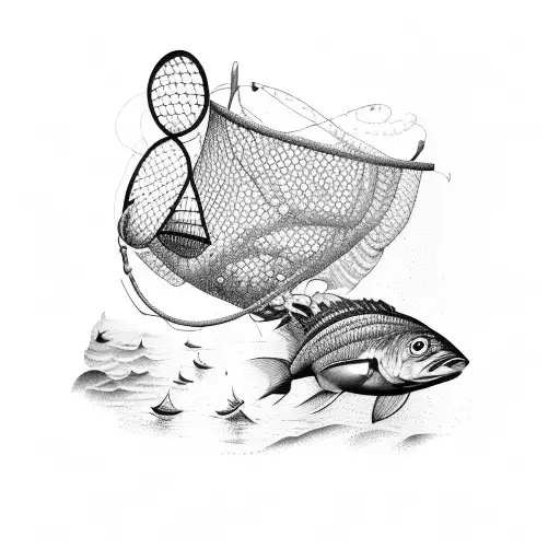 A fisherman holding a net full of sardines tattoo design idea