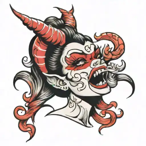 pinup devil girl with tongue   tattoo design idea