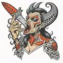 devil woman licking knife blade   tattoo design idea