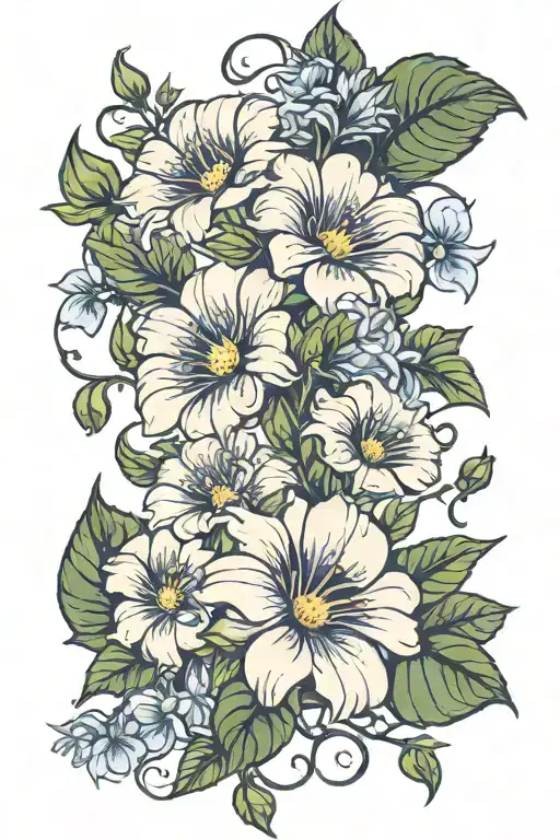 aster and morning glory flowers tattoo design idea