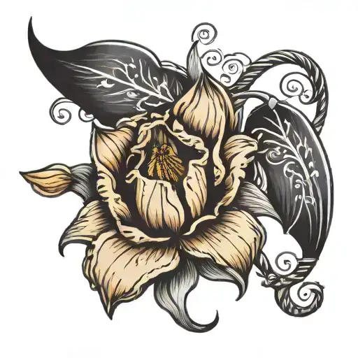 tulip with leter A slave lock forever hers  tattoo design idea