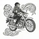 An abstract interpretation of the Cung xữ nữ symbol integrated with a vintage motorcycle, reflecting the client's adventurous spirit and love for the zodiac sign tattoo design idea