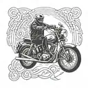 An abstract interpretation of the Cung xữ nữ symbol integrated with a vintage motorcycle, reflecting the client's adventurous spirit and love for the zodiac sign tattoo design idea