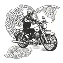 An abstract interpretation of the Cung xữ nữ symbol integrated with a vintage motorcycle, reflecting the client's adventurous spirit and love for the zodiac sign tattoo design idea
