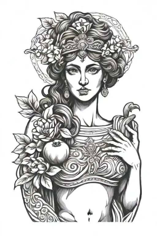 Greek Goddess holding a pomegra nat tattoo design idea