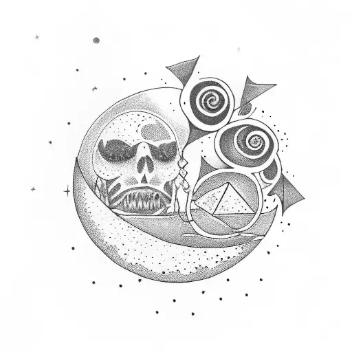 Triangle floral moon tattoo design idea