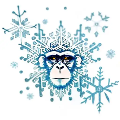 Monkey with a snowflake in the eye tattoo design idea