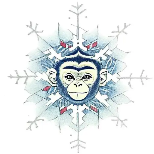 Monkey with a snowflake in the eyes tattoo design idea