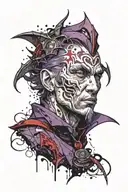 a purple old school mage with a some dragon scales behind him. tattoo design idea