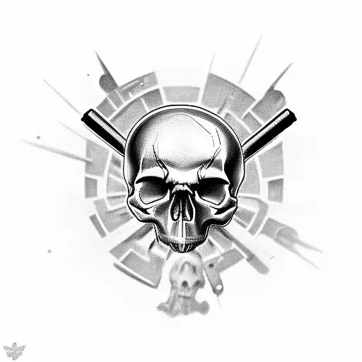 Skull with guns tattoo design idea