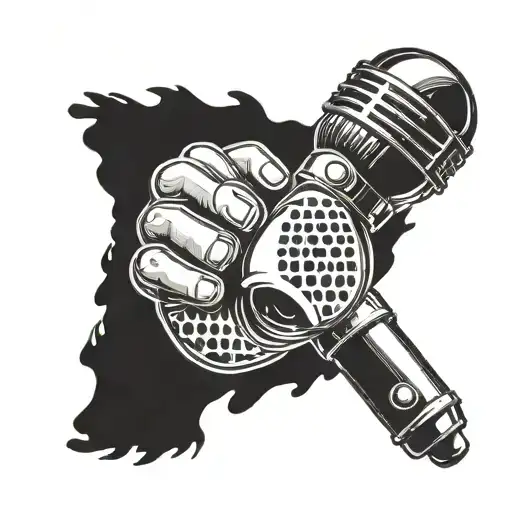 A vintage microphone with a boxing glove holding it, symbolizing the fusion of phonk music and boxing tattoo design idea