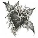 A filled black heart that appears to be cracking or breaking, with several cracks extending outward in different directi tattoo design idea