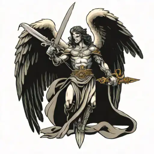 guardian angel holding a sword tattoo design idea