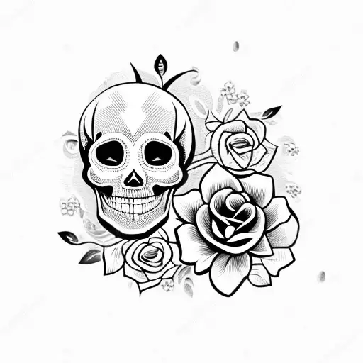 Cute skull in flower tattoo design idea