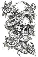 snake and roses and skull   tattoo design idea