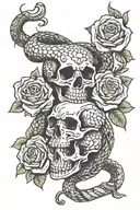 snake and roses and skull   tattoo design idea