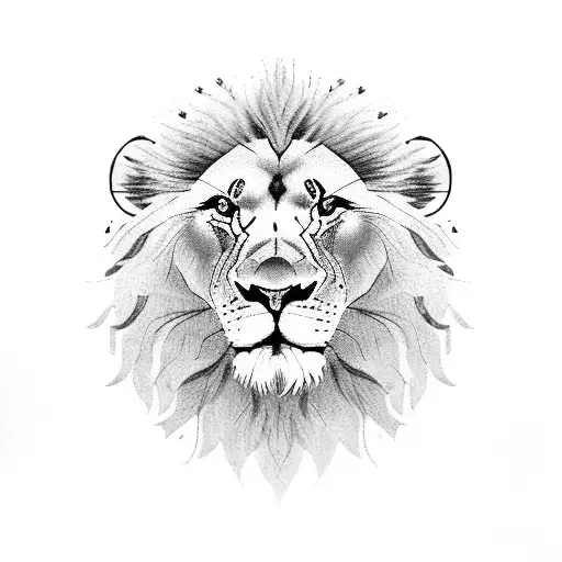 lion with floral headband tattoo design idea