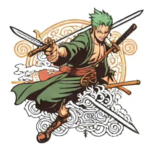 roronoa zoro and sword going tattoo design idea