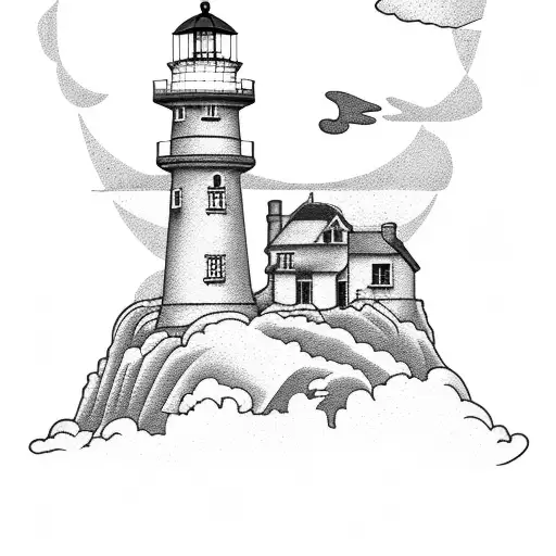 Lighthouse on cliff in storm tattoo design idea