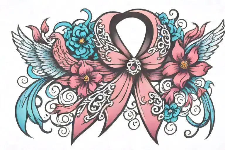 thyroid cancer ribbon tattoo design idea