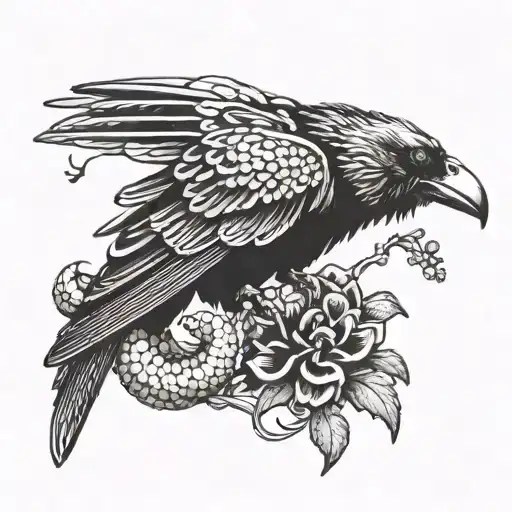 a crow choked by a snake tattoo design idea