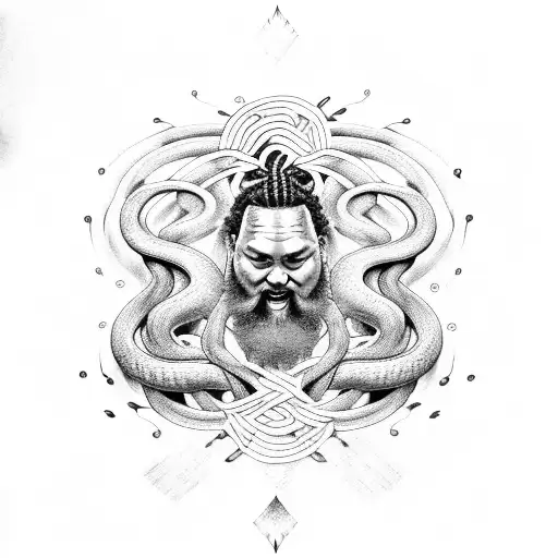 Portrait of The Fiend Bray Wyatt with snakes intertwined in his hair tattoo design idea