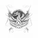the name autumn spelled with a fire font surrounded by a dragon tattoo design idea