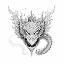 the name autumn spelled with a fire font surrounded by a dragon tattoo design idea