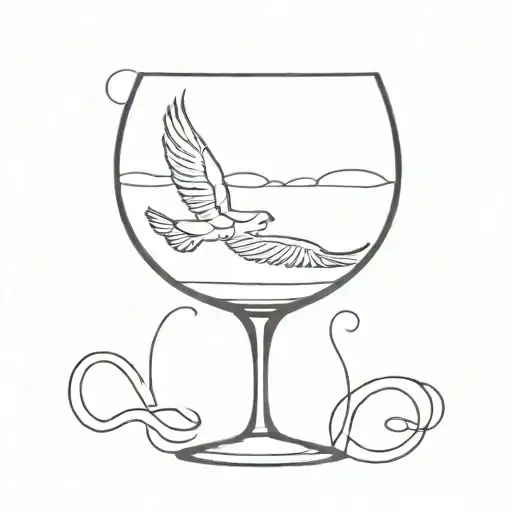 wine glass heart infinity plane flying in the sky tattoo design idea