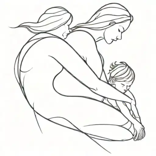 An abstract design representing the bond between a mother and her children, with a surreal twist of one brother's arm flying away tattoo design idea