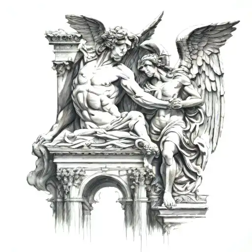 perseus colyseum angel city scene tattoo design idea