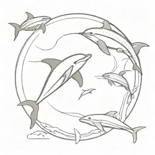 creat a circle surrounding built from a dolphin, a diver and manta ray fish. they should continue one another. tattoo design idea
