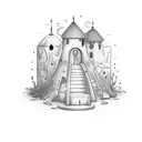 a girl trapped in the bottom of a wishing well tattoo design idea