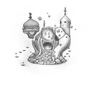 a girl trapped in the bottom of a wishing well tattoo design idea