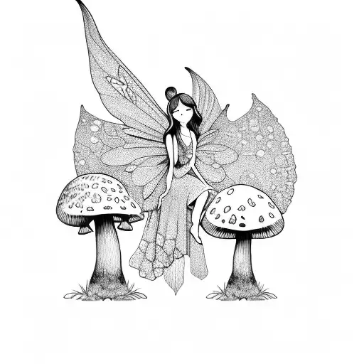 fairy sitting on top of a mushroom tattoo design idea