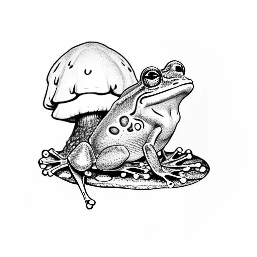 frog sitting on a mushroom tattoo design idea