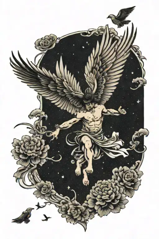 Icarus falling from the sky tattoo design idea