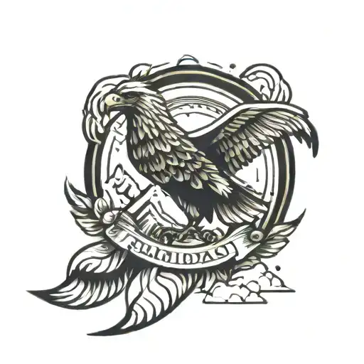 Arm length tattoo with Kurdistan writing, eagle and mountain goat animals tattoo design idea