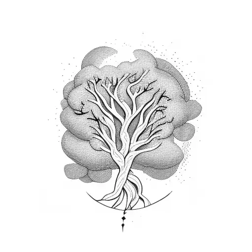 A tree growing from a broken brain tattoo design idea