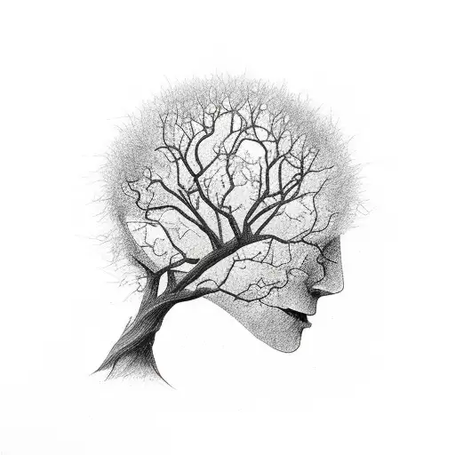 A tree growing from a broken brain tattoo design idea