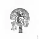 A tree growing from a broken brain tattoo design idea