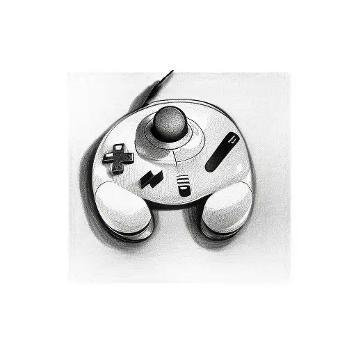 A sketch-style drawing of a video game controller with Japanese kanji symbols tattoo design idea