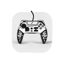 A sketch-style drawing of a video game controller with Japanese kanji symbols tattoo design idea